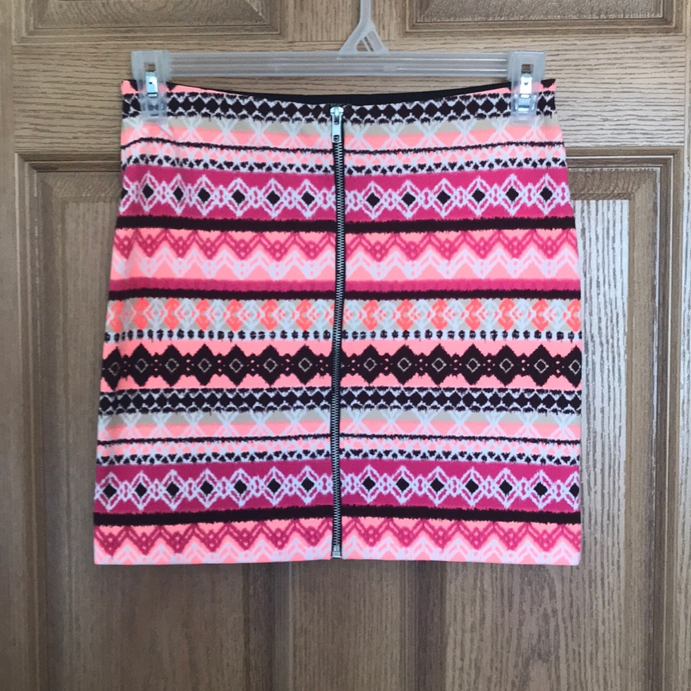 Tribal print neon body con skirt